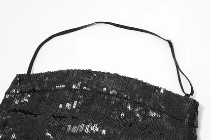Black Sequin Halter Backless Top