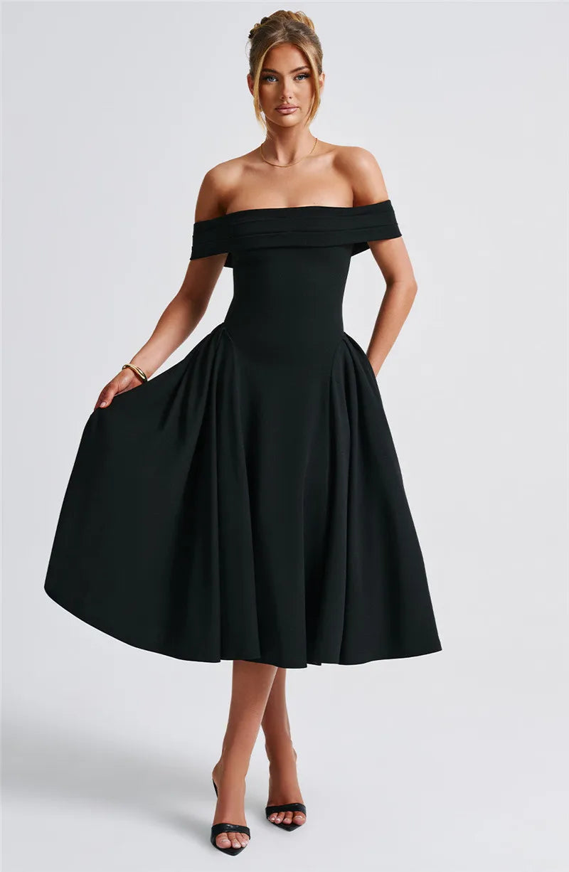 Off Shoulder Backless Midi Dress