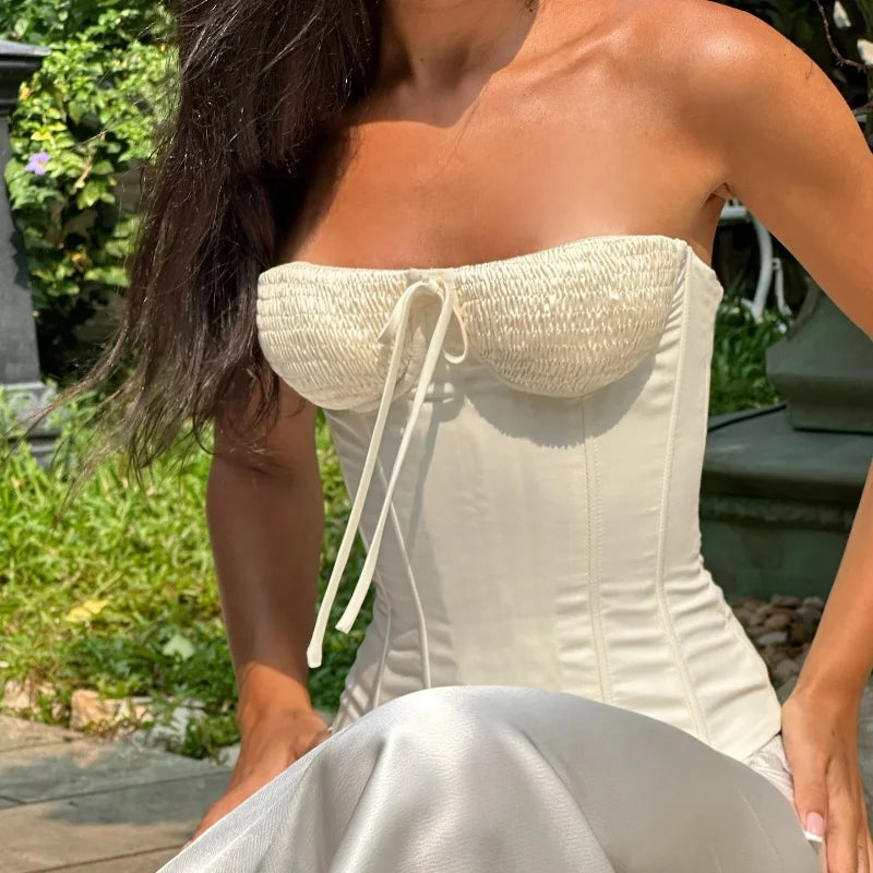 Apricot Strapless Backless Ruched Slim Top