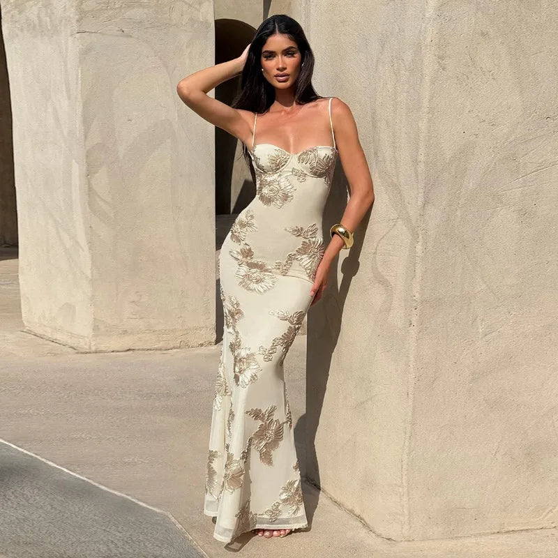 Flower Lace Up Backless Maxi Dress