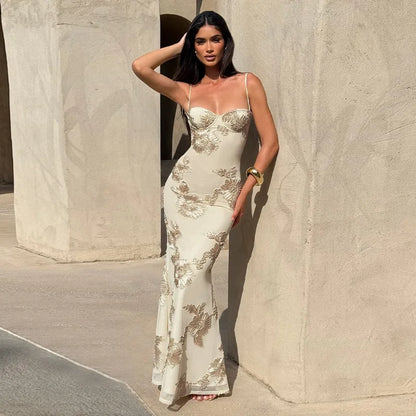 Flower Lace Up Backless Maxi Dress