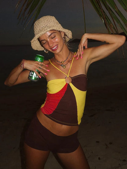 Two Piece Halter Camisole Top and Shorts Set