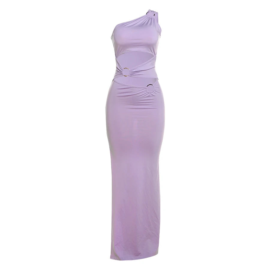 Hollow Ring Clasp Dress One Shoulder