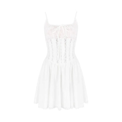 Pure Lace Fluffy Backless Camisole Dress