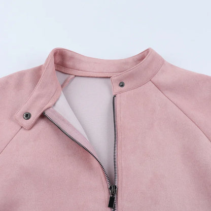 Pink Zip Up Suede Jacket