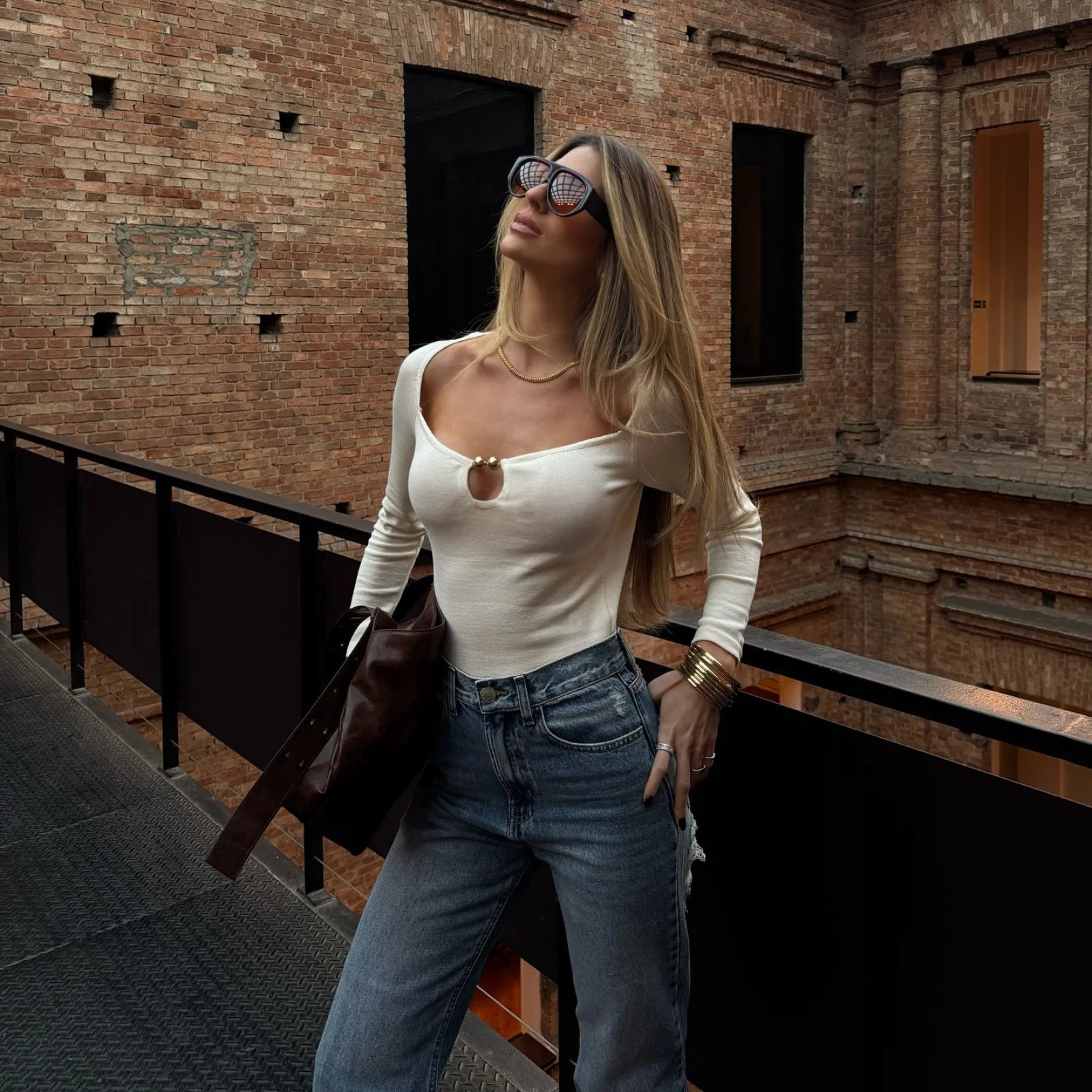 White Bodycon Long Sleeve Shirt