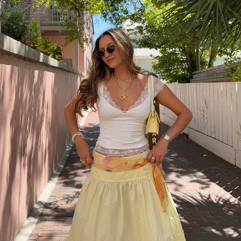 White Lace V-Neck Top