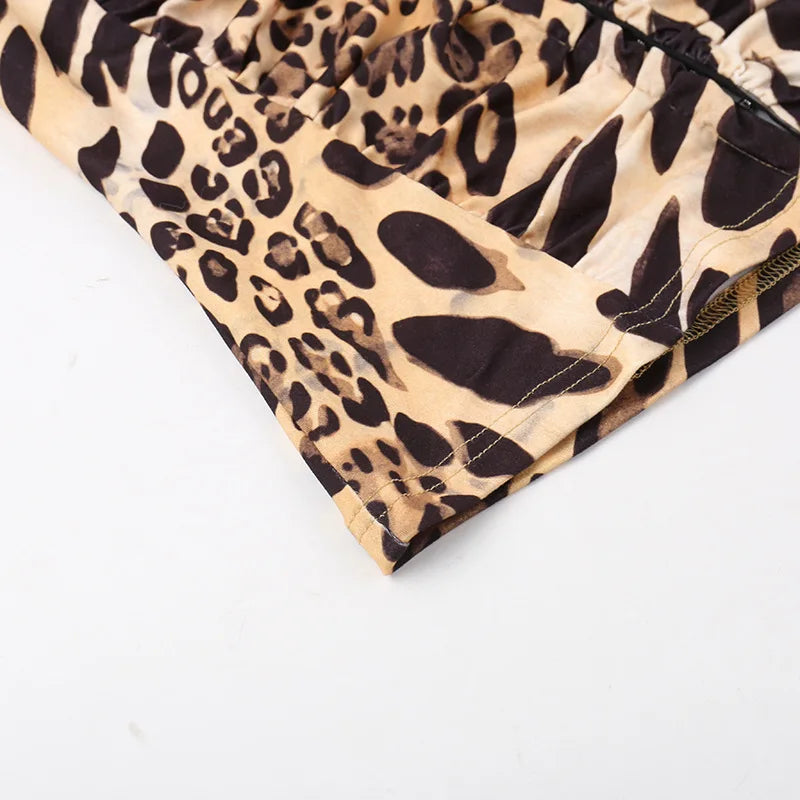 Leopard V-Neck Ruched Long Sleeve Top