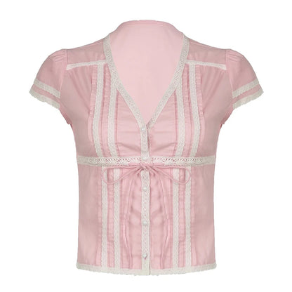 Pink Lace Split Crop Top