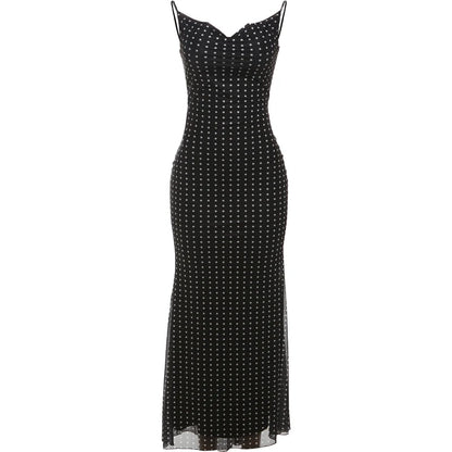 Polka Dot Backless V-Neck Dress