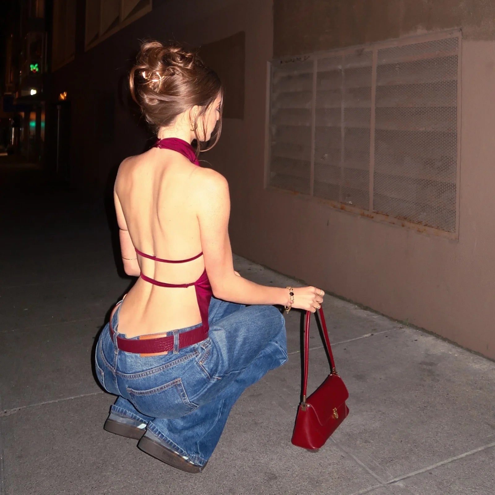 Red Satin Halter Neck Top
