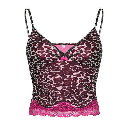 Leopard Pink Lace Camisole Top
