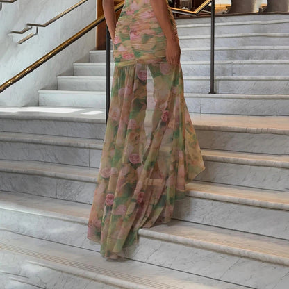 Green Floral Bodycon Split Maxi Dress