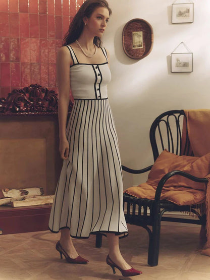 Knit Backless Spaghetti Strap A-line Dress - White