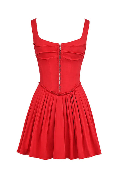 Red Backless A-Line Mini Dress with Square Collar