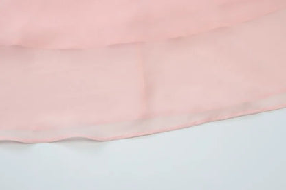Pink V-Neck Sleeveless Chiffon Patchwork Midi Dress
