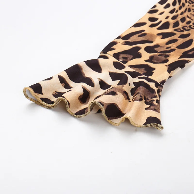 Leopard V-Neck Ruched Long Sleeve Top