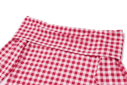 Red Plaid Off Shoulder Maxi Dress