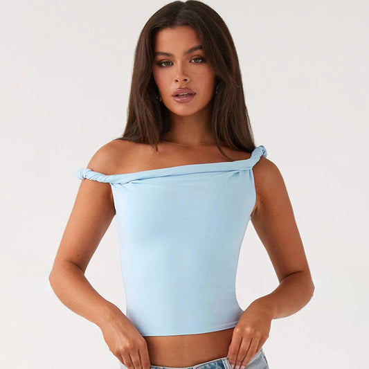 Sleevele Slah Collar crop Top Ruch Off Shoulder Slim Fit Twit Pullover
