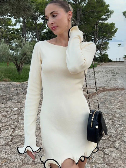 Ruffled High Waist Knit Mini Dress