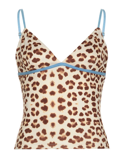 Leopard Print Sleeveless Backless Camisole Top Light Brown