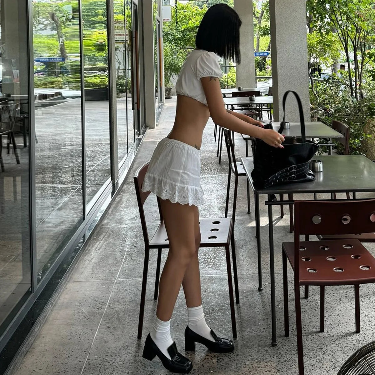 Elegant White Lace Top & Mini Skirt Set