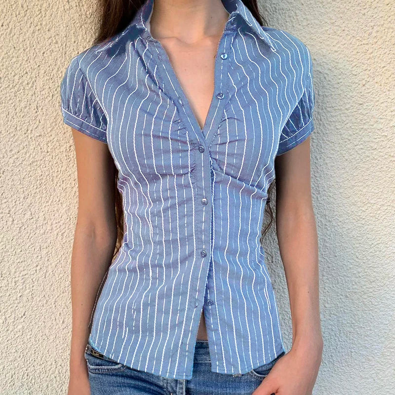 Turn-down Neck Short Sleeves Shirt