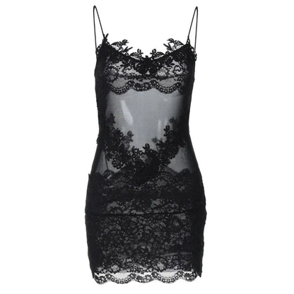 See Through Lace Mesh Backless Mini Dress