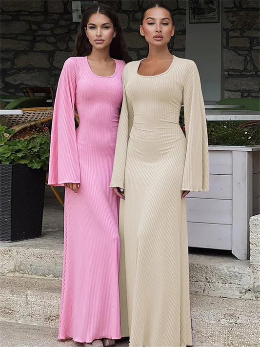 Ribbed Long Sleeve Slim Maxi Dress