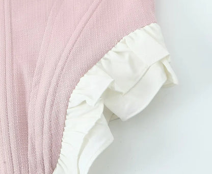 Sweet Patchwork Fish Bone Strapless Crop Top