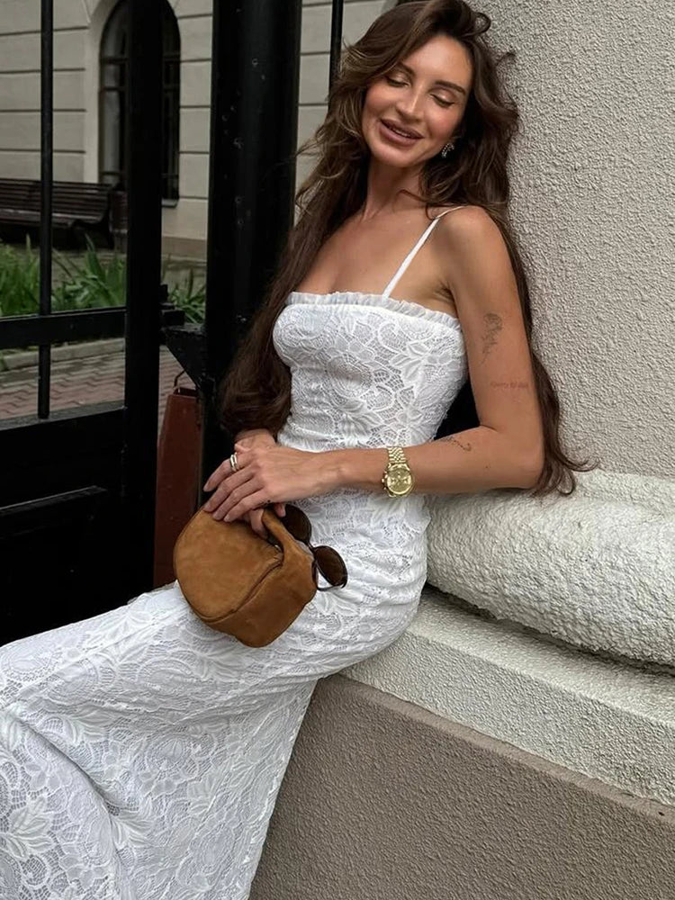 White Ruffles Backless Dress