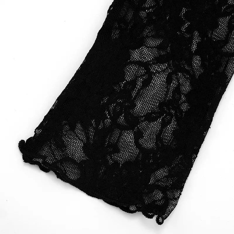 Black See Through Lace Mesh Long Sleeve Top