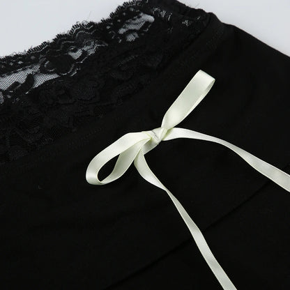 Lace Patchwork Bow Straight Pants - Stylish Joggers