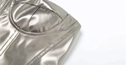 Glossy Finish Bandeau Top with Stylish Accents