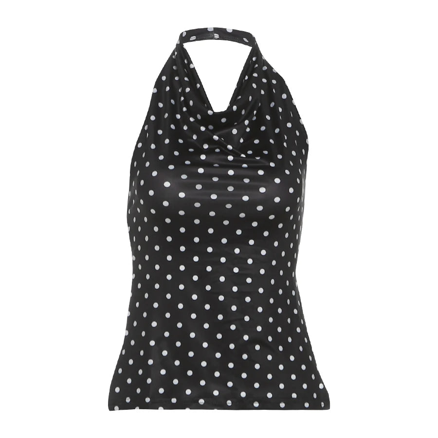 Polka Dot Backless Halter Tank Top