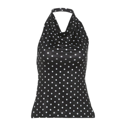 Polka Dot Backless Halter Tank Top