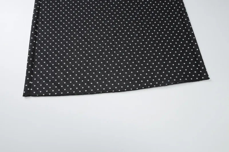 Black Polka Dot Mesh Sheer Top and Long Skirt Two Piece Set