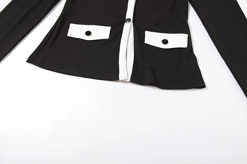 Black Knit Long Sleeve Cardigan and Flare Pants Two Piece Set