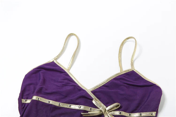 See Through Camisole Top Patchwork Bow Collar Cross Low-Neck Street Versatile