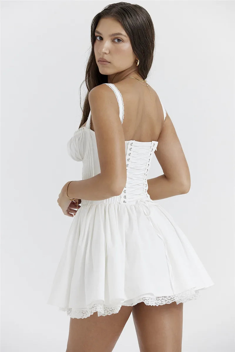 Elegant White Lace Backless Mini Dress
