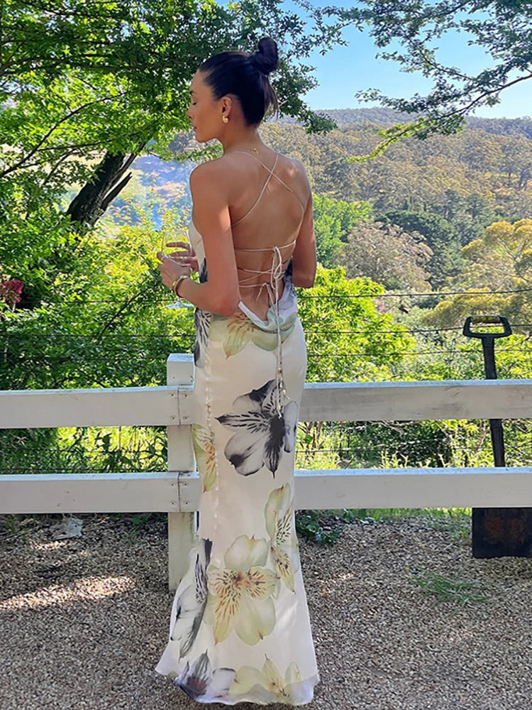Backless Maxi Dress Apricot Spaghetti Strap Dress