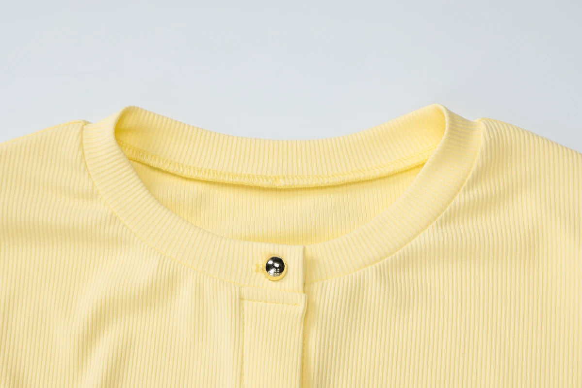 Yellow O-Neck Long Sleeve Cardigan