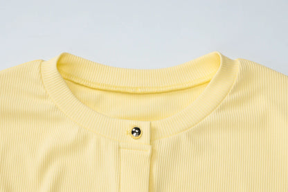 Yellow O-Neck Long Sleeve Cardigan