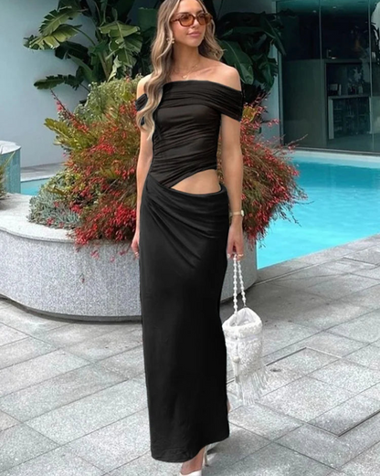 Ruched Irregular Backless Floor-Length Dress