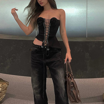 3D Flower Cross Corset Bra Y2K Irregular Tank Top