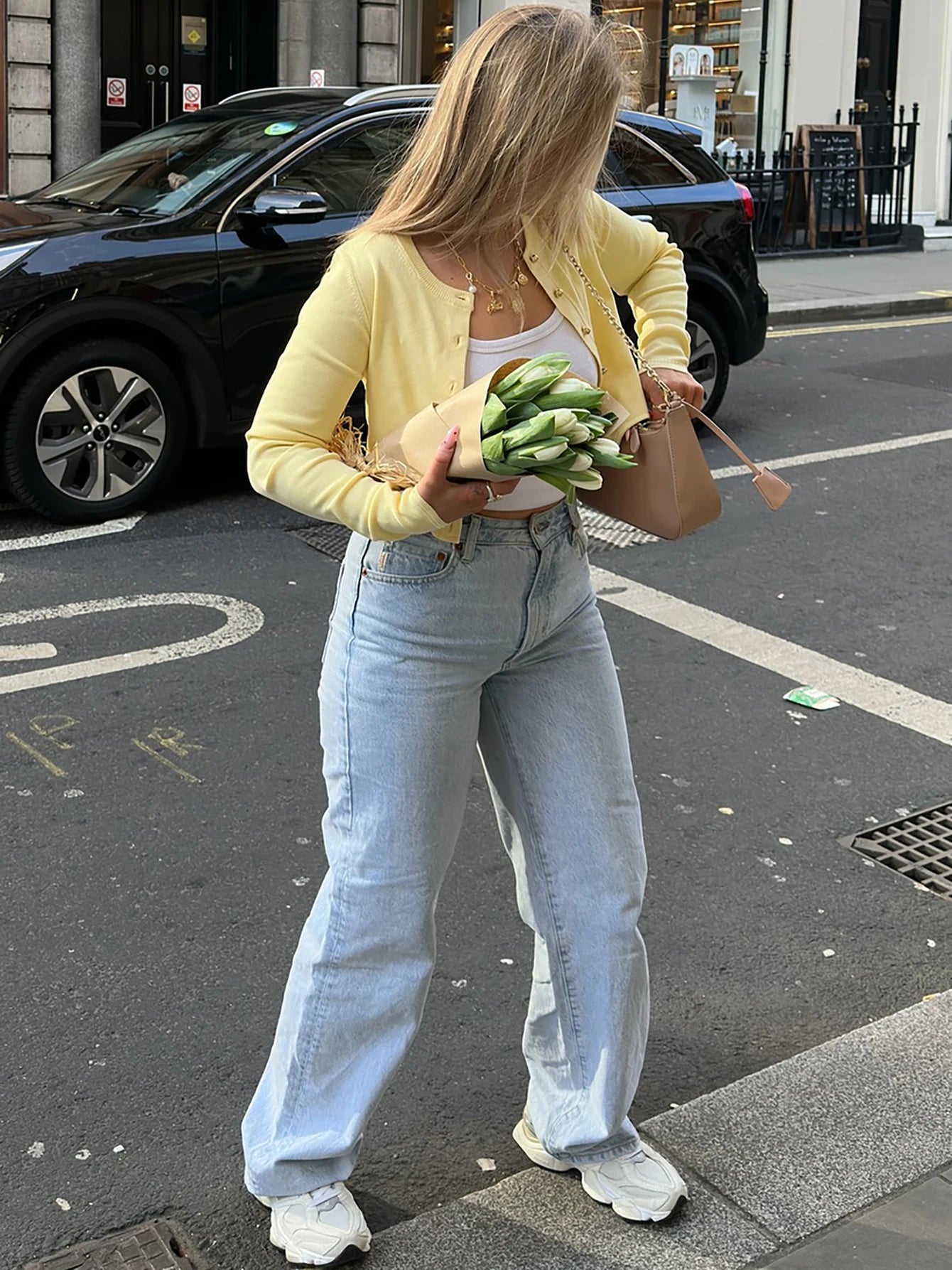 Yellow O-Neck Long Sleeve Cardigan