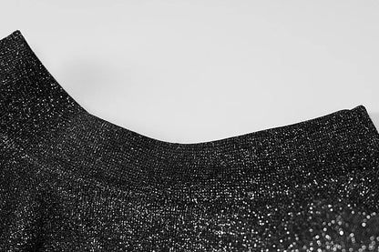Black Backless Glitter Long Sleeve Mini Dress