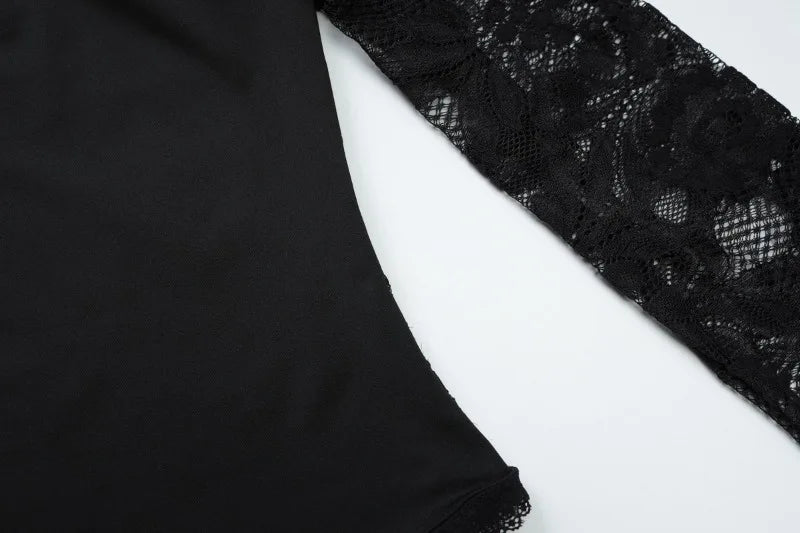 See Through Lace Square Neck Long Sleeve Top