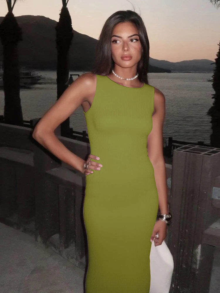 Suspendency Dress Hipster Sumple Solid Backlesss Split Straight Maxi Bodycon Classic