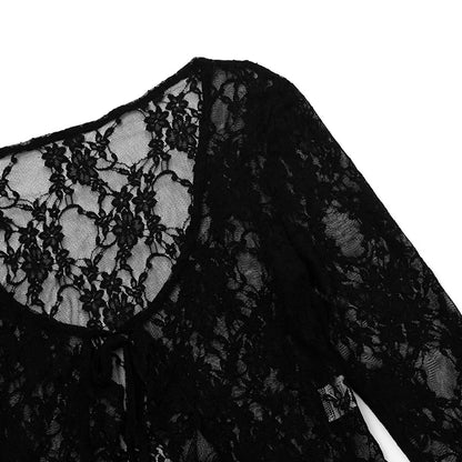 Black See Through Lace Mesh Long Sleeve Top